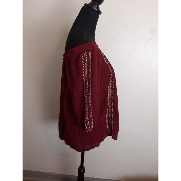 NEW Rose & Grace NYC Blouse Medium Off Shoulder Maroon Peasant Embroidered Boho - Picture 4 of 9